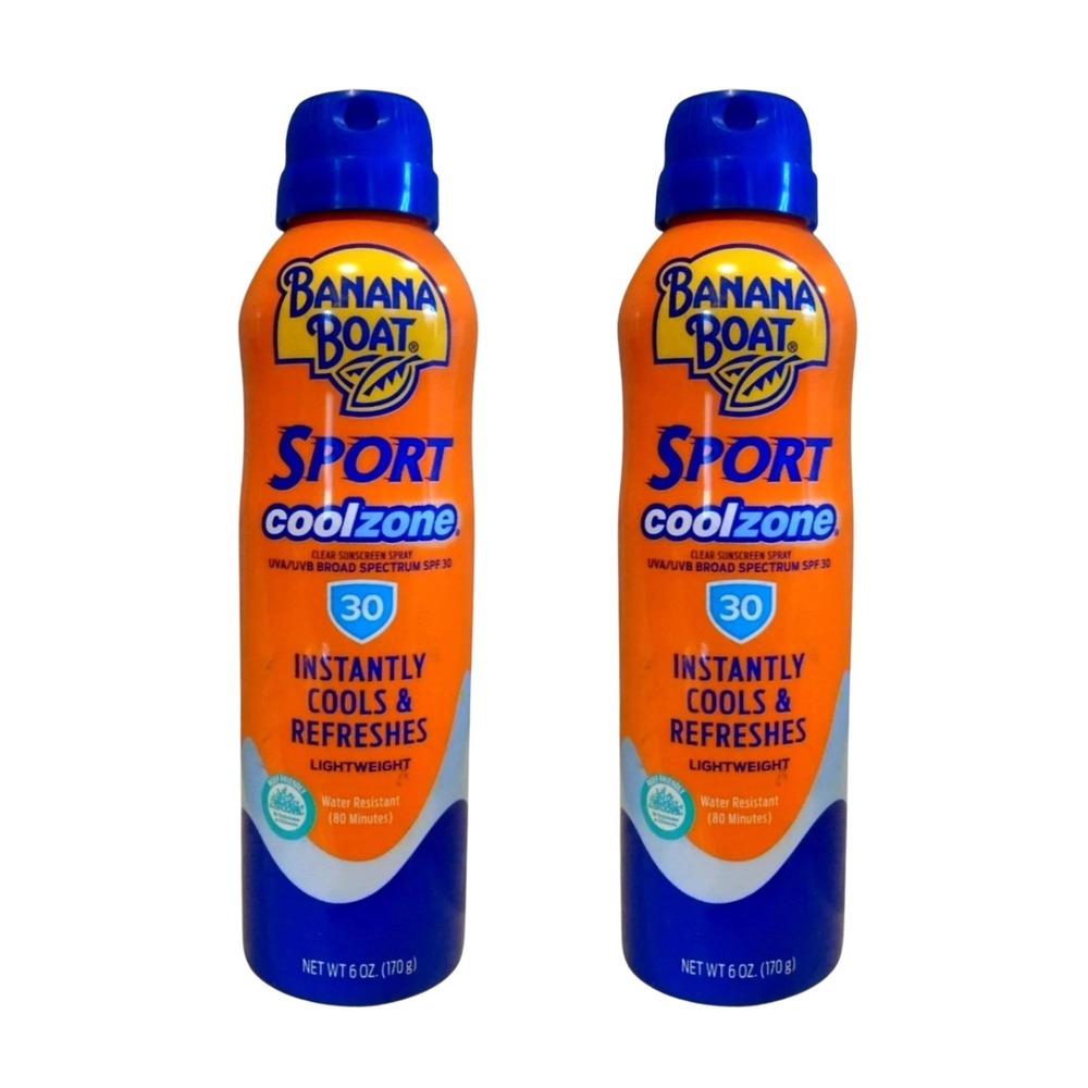 Banana Boat Sport Performance Coolzone SPF 30 Spray 6 oz Lot of 2‎ Exp 08/27